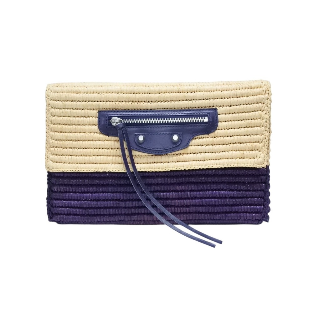 Balenciaga bag leather basket Tan clutch Beige raffia purple - Picture 2 of 8